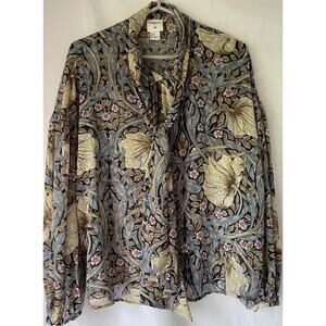 Morris & Co H&M Blouse Long Sleeve Blouse Top Paisley Floral Boho 6 Sheer